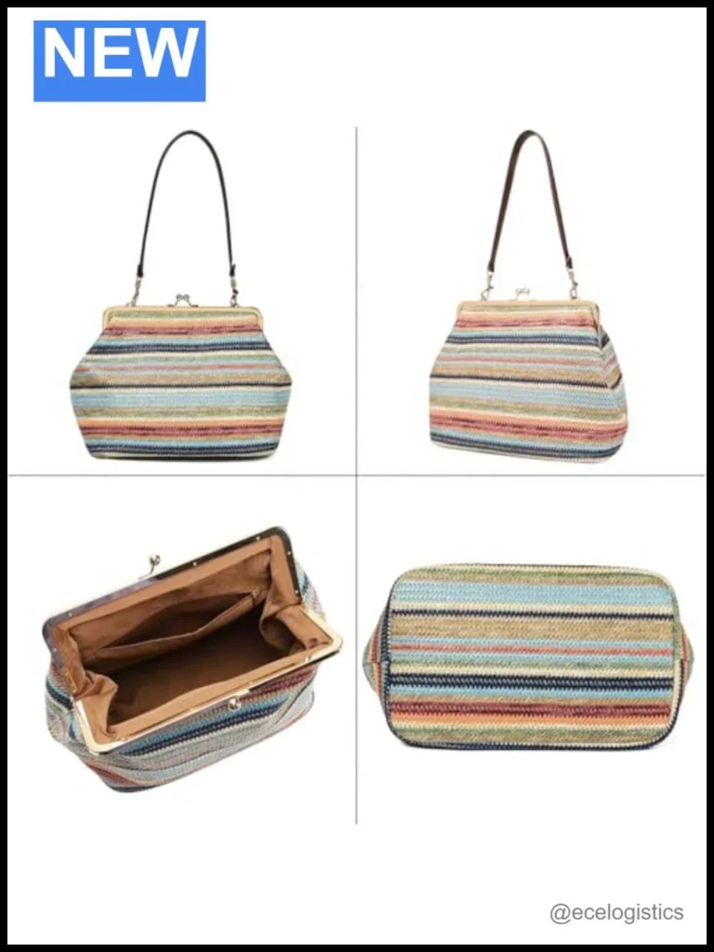 Kiss Lock Tote Handbag Underarm Shoulder Bag Clutch Purse Straw